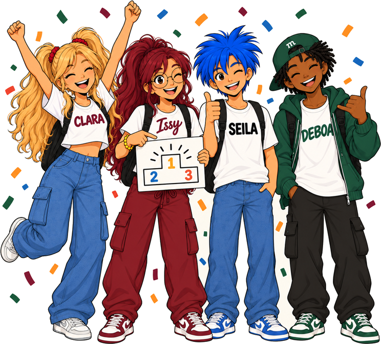 Clara, Issy, Seila e Deboa, os personagens que conduzem a jornada do Primeira Rota
